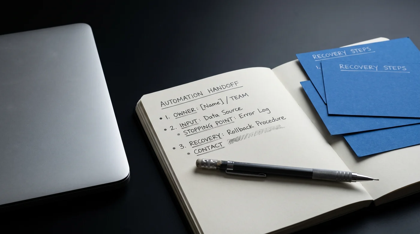 A notebook and blue recovery cards beside a laptop.